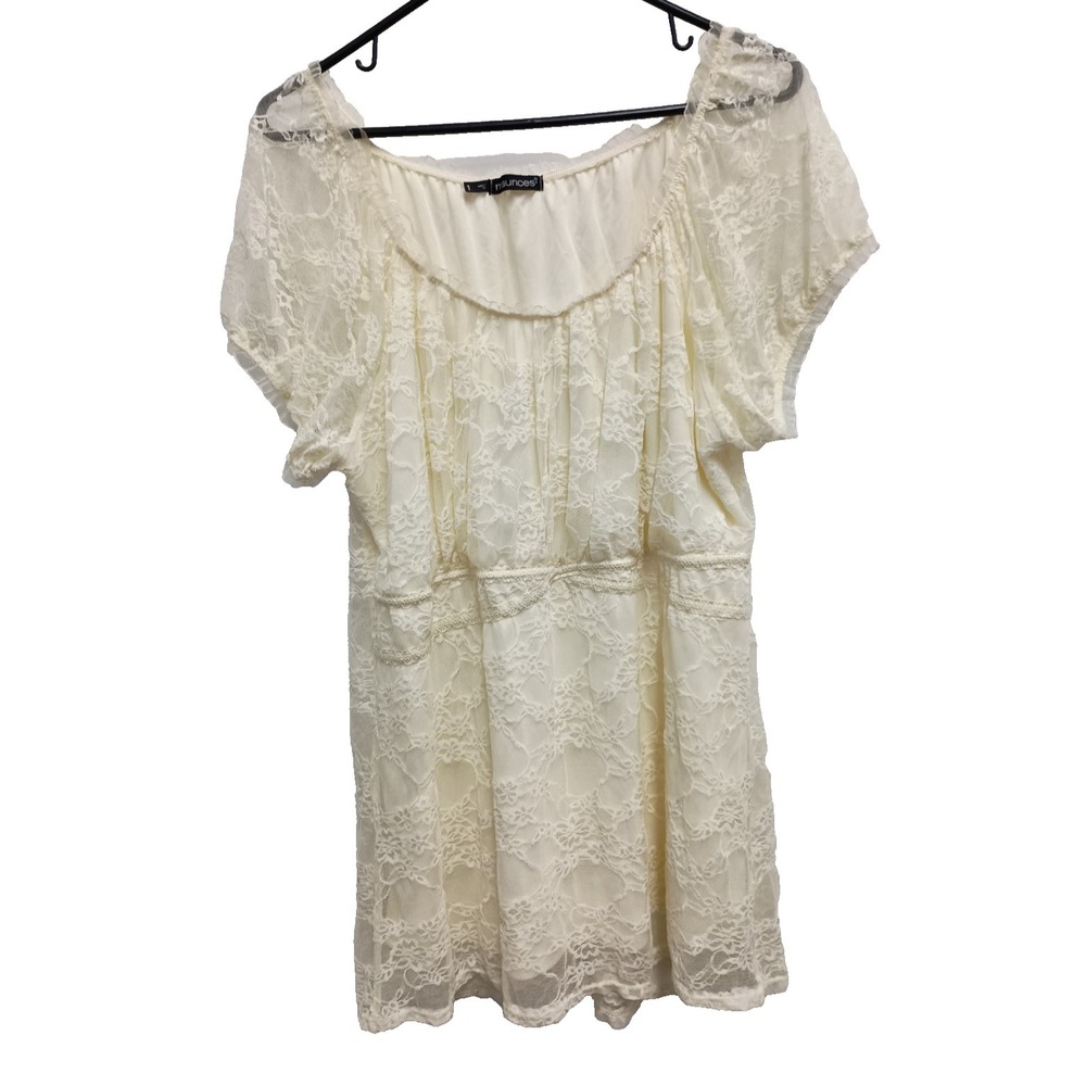 Maurices Babydoll Fairy Tunic Top Womens 1X Cream Lace Short Sleeve Y2K Casual